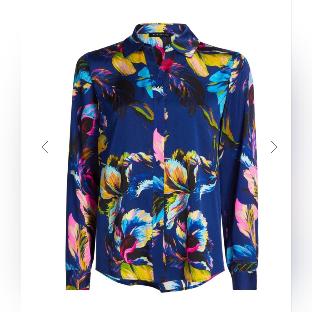 Elie Tahari Womens  The Madeline Silk-Blend Blouse, Blue - Picture 3 of 14